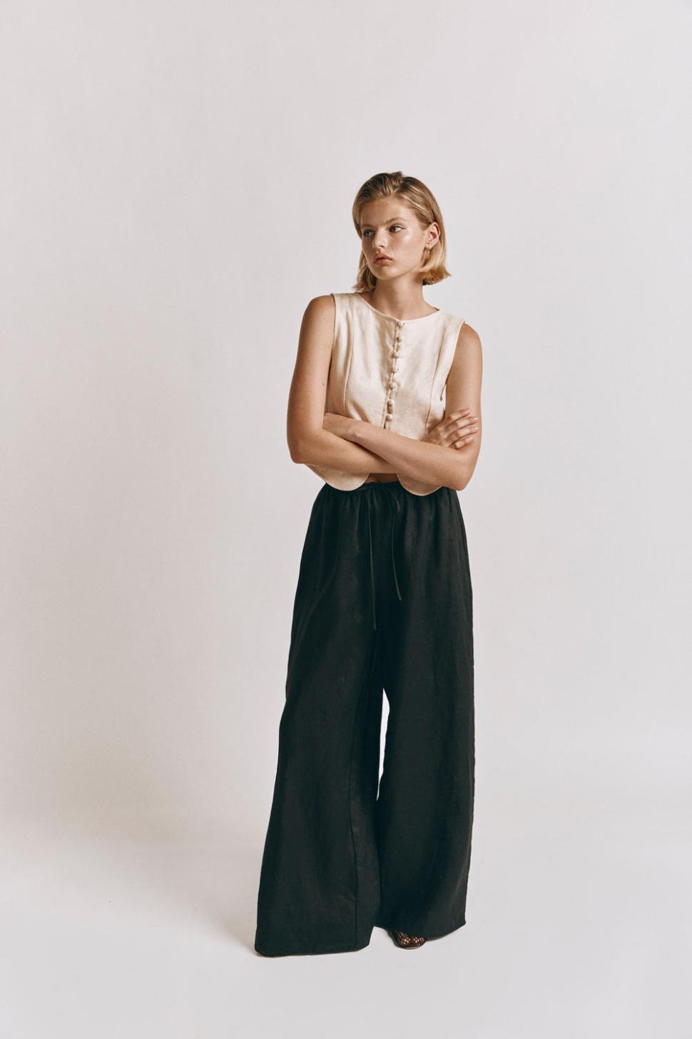 VRG GRL Sets | Women Raya Linen Pants Black