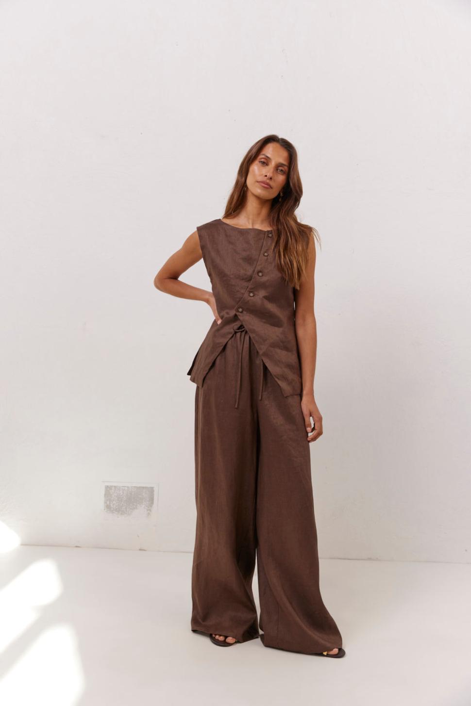 VRG GRL Sets | Women Raya Linen Pants Chocolate