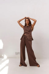 VRG GRL Sets | Women Raya Linen Pants Chocolate