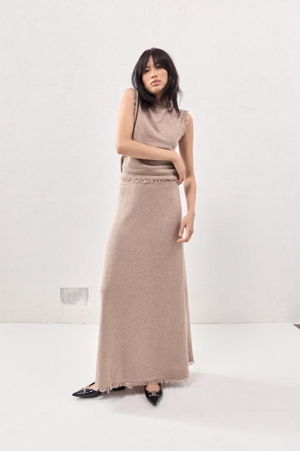 VRG GRL Sets | Women Rowe Knit Maxi Skirt Mocha