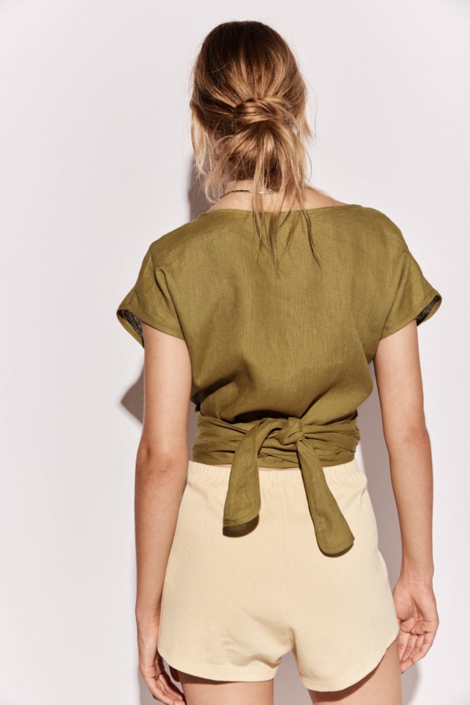 VRG GRL Sets | Women Sea Glass Linen Wrap Top Olive