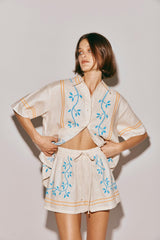 VRG GRL Sets | Women Sunsets In Capri Linen Shorts Natural