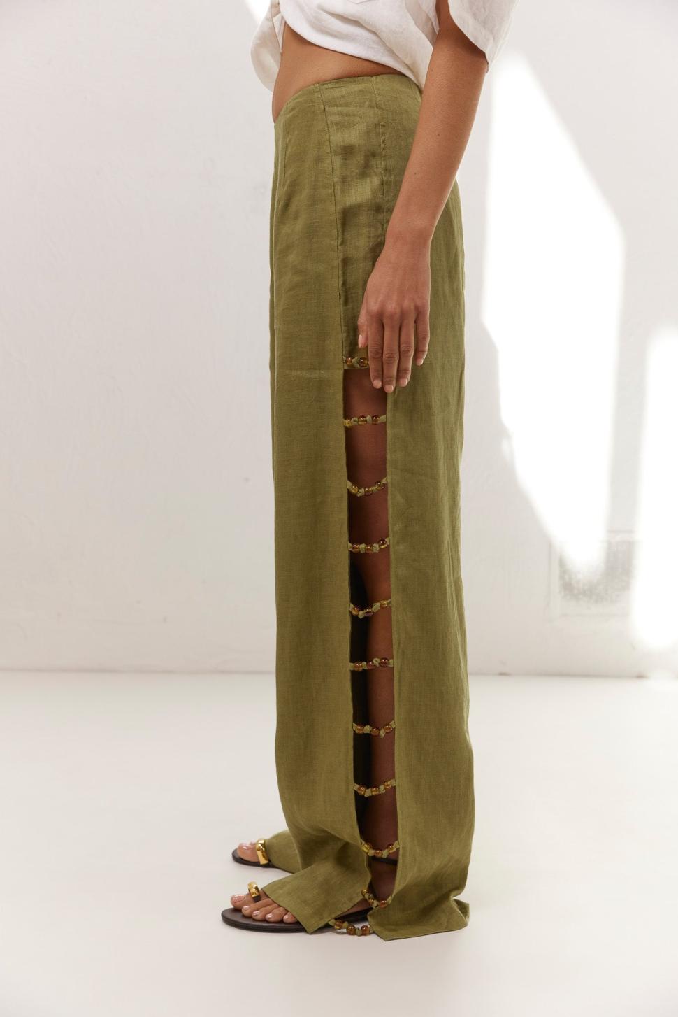 VRG GRL Sets | Women Tia Linen Pants Olive