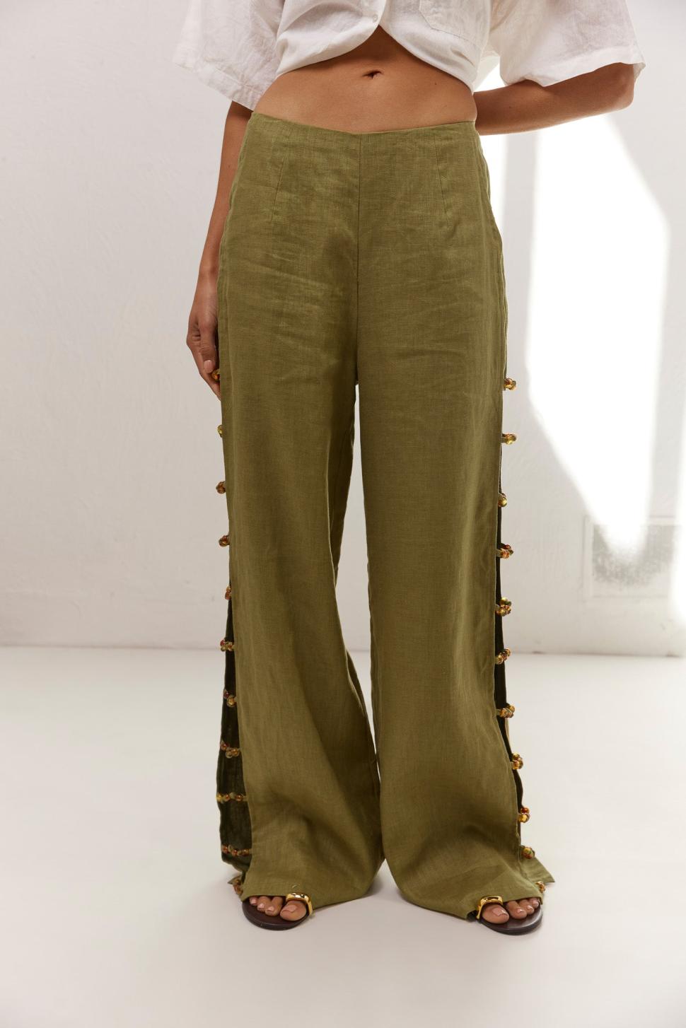 VRG GRL Sets | Women Tia Linen Pants Olive