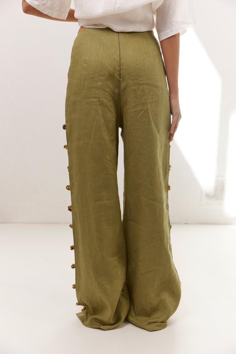 VRG GRL Sets | Women Tia Linen Pants Olive