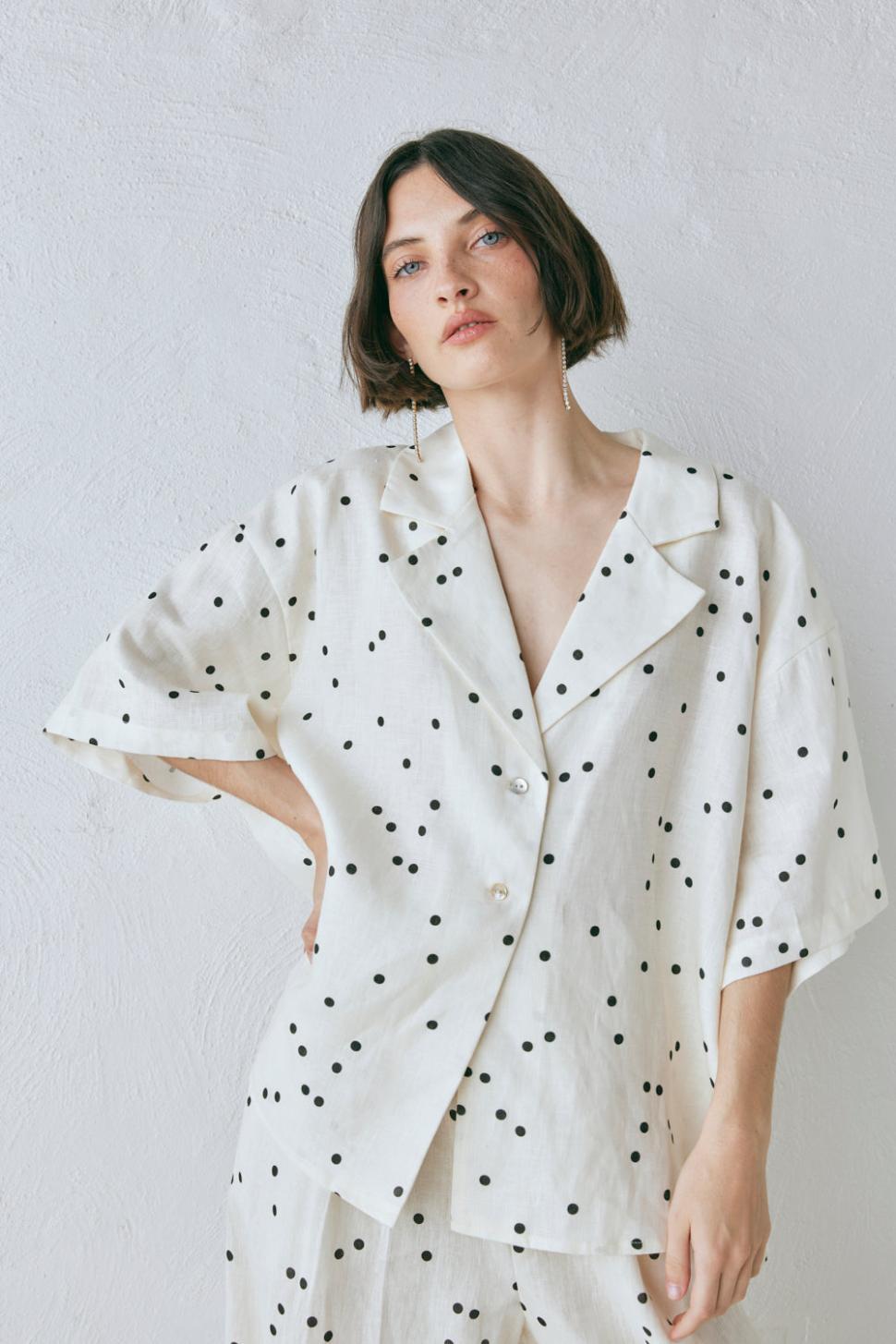 VRG GRL Short Sleeve | Women Anke Linen Shirt Dot
