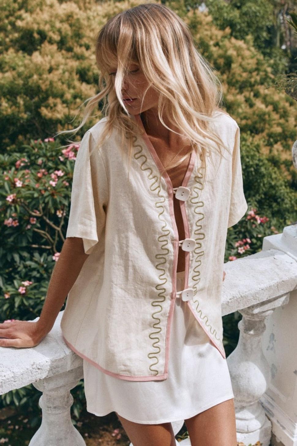 VRG GRL Short Sleeve | Women Cultivate Linen Shirt Swirl