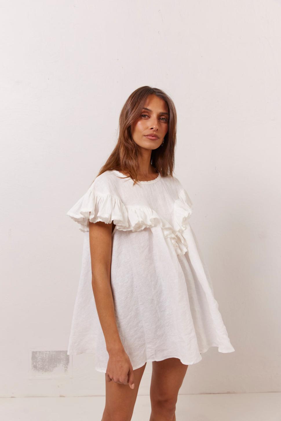 VRG GRL Short Sleeve | Women Viola Linen Tunic White