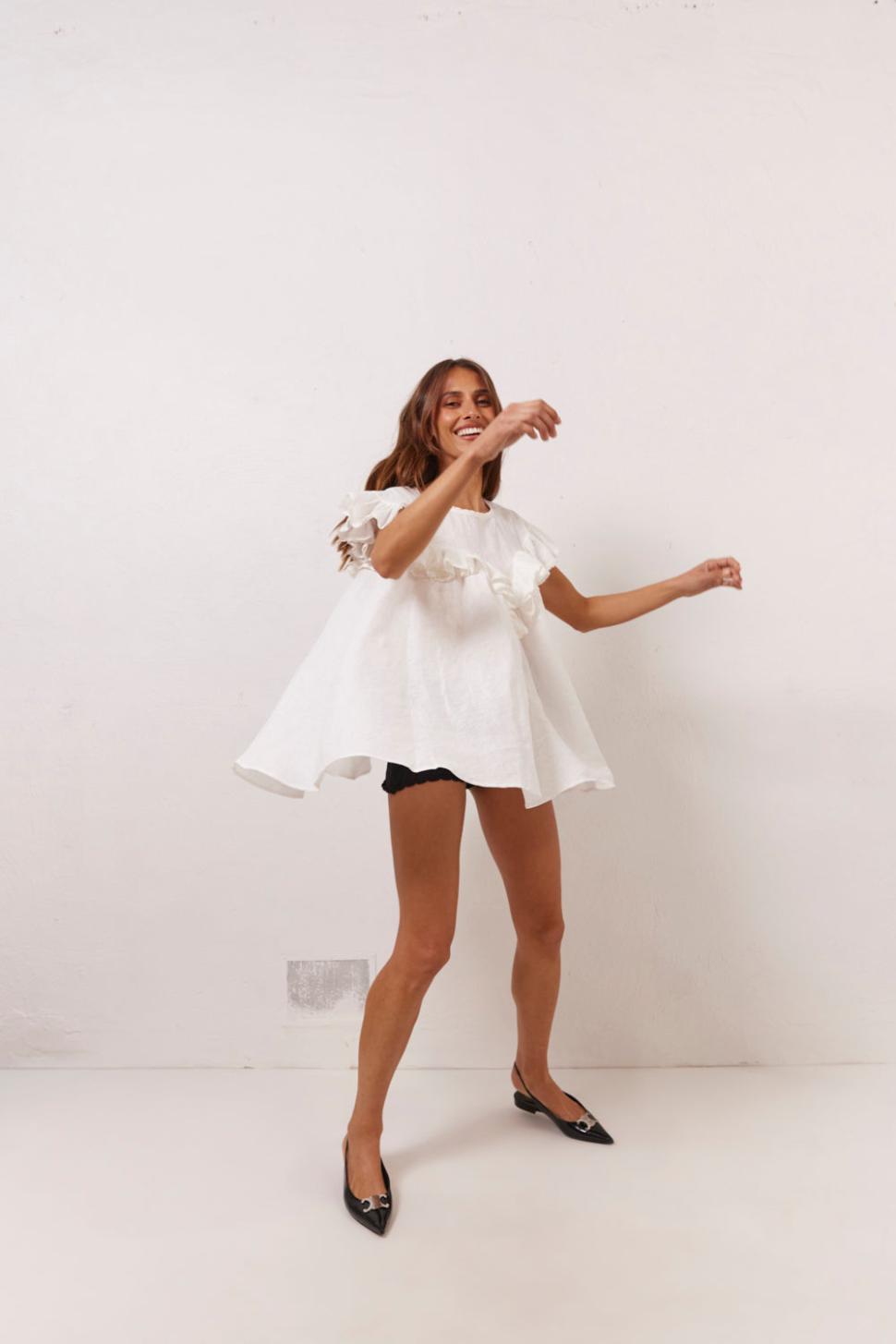 VRG GRL Short Sleeve | Women Viola Linen Tunic White