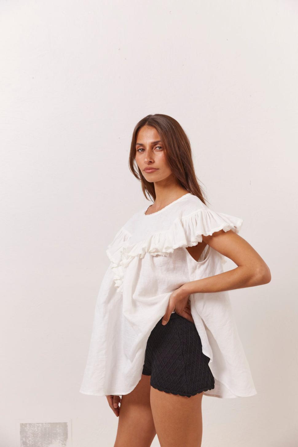 VRG GRL Short Sleeve | Women Viola Linen Tunic White