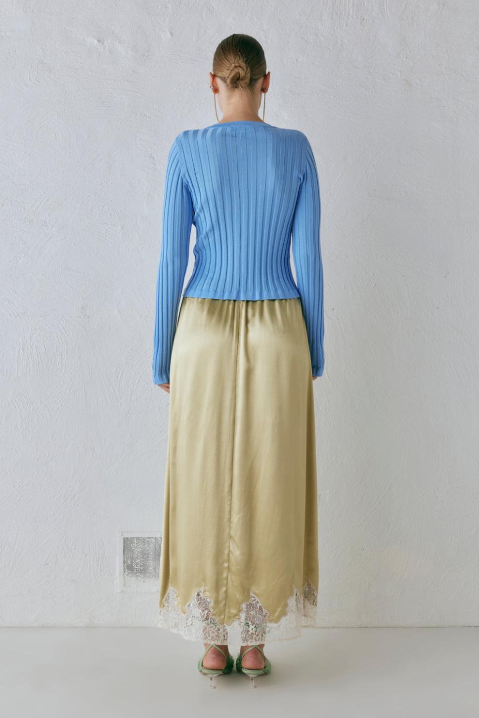 VRG GRL Skirts | Women Aisla Satin Midi Skirt Sage