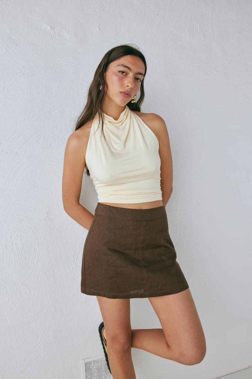 VRG GRL Skirts | Women Blanco Linen Mini Skirt Chocolate