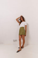 VRG GRL Skirts | Women Discoteca Linen Mini Skirt Olive