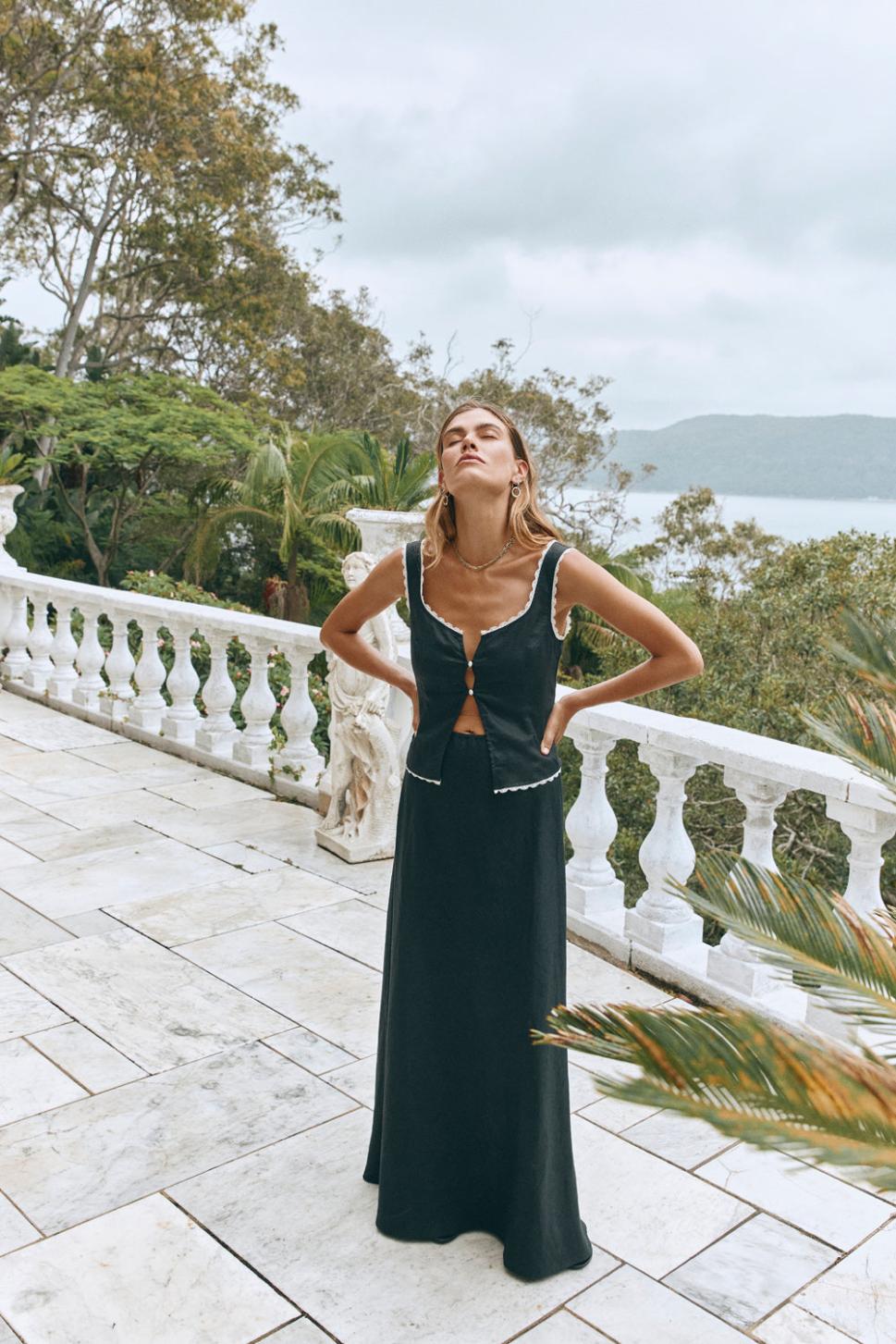 VRG GRL Skirts | Women Ena Linen Bias Cut Maxi Skirt Black