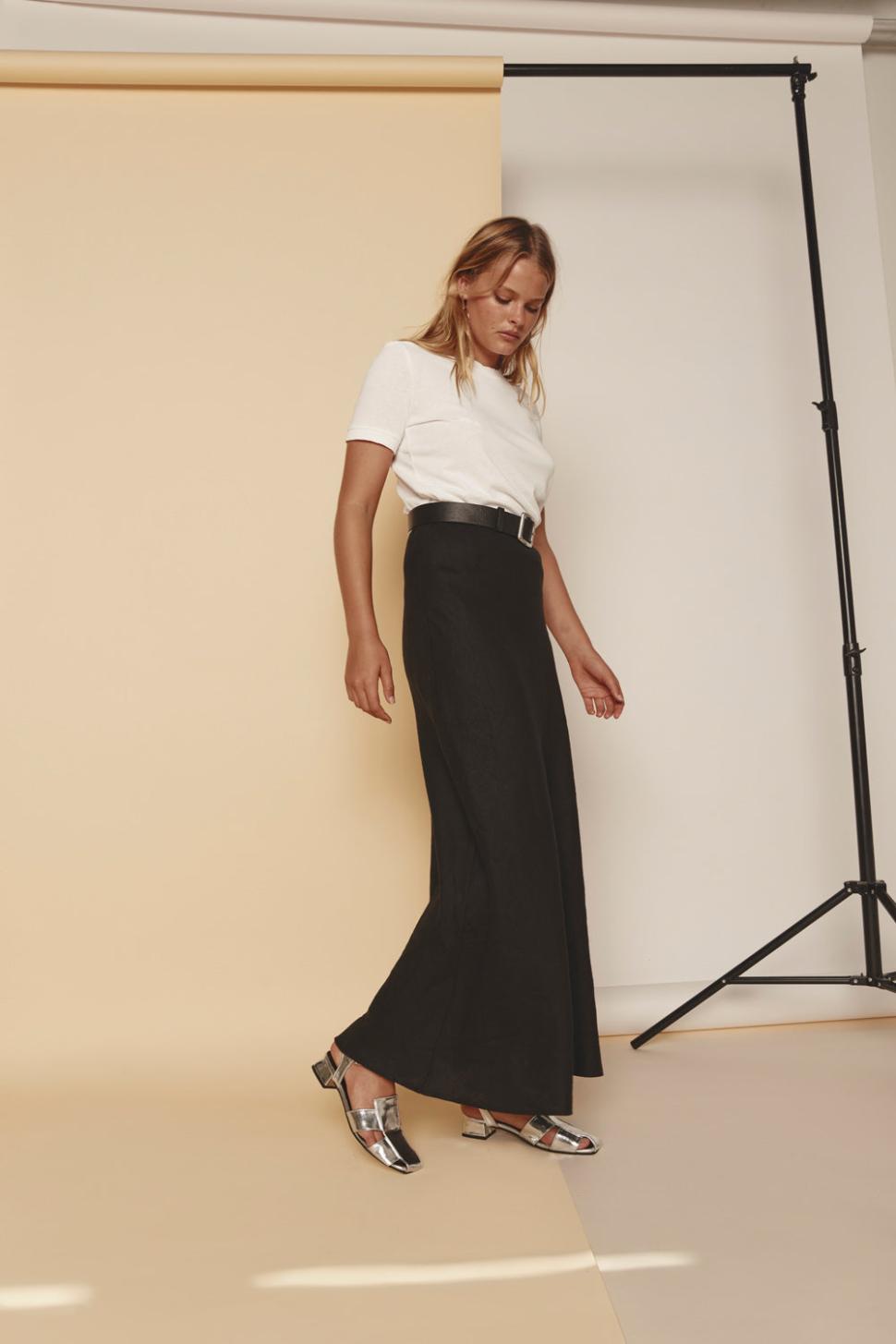 VRG GRL Skirts | Women Ena Linen Bias Cut Maxi Skirt Black
