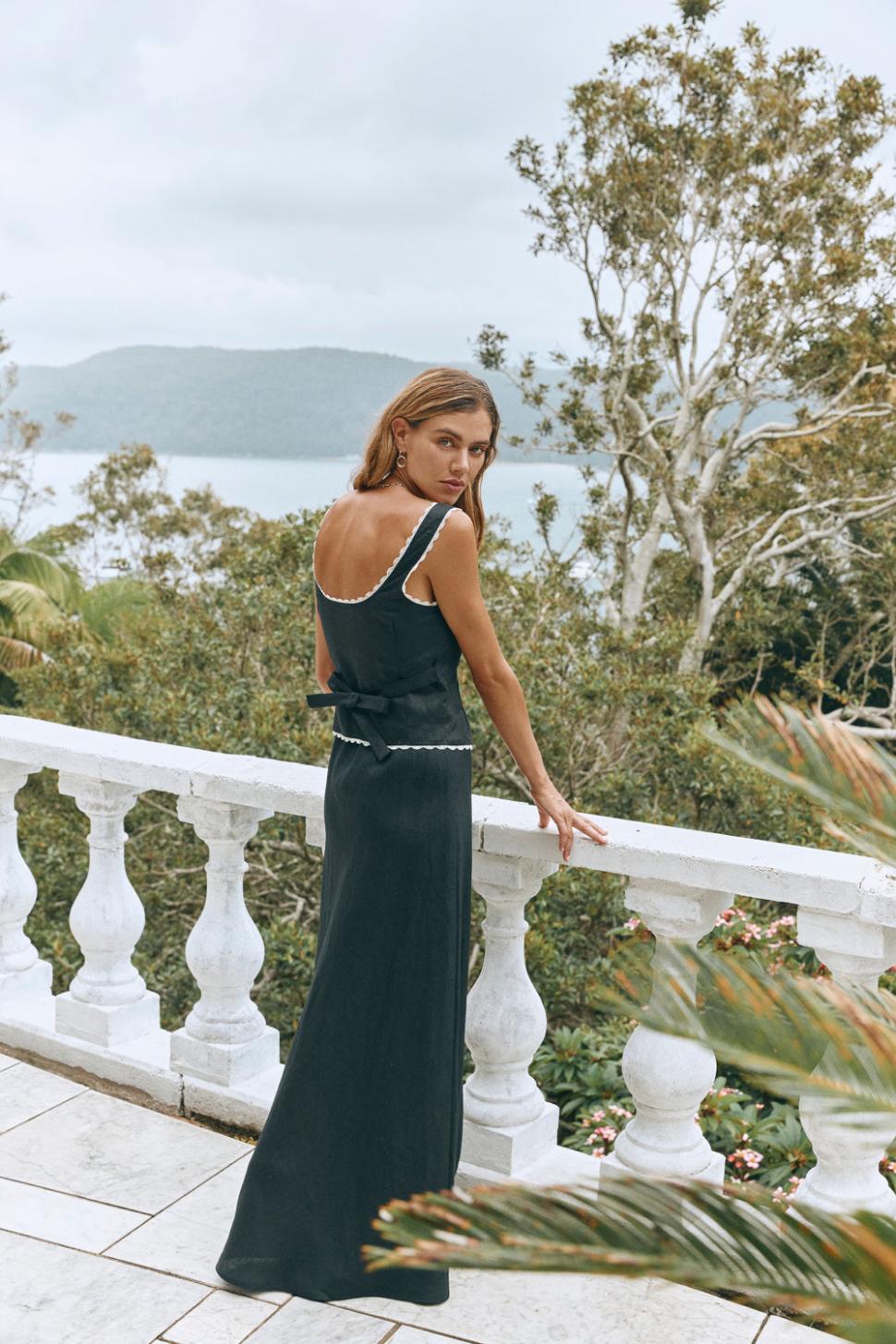 VRG GRL Skirts | Women Ena Linen Bias Cut Maxi Skirt Black