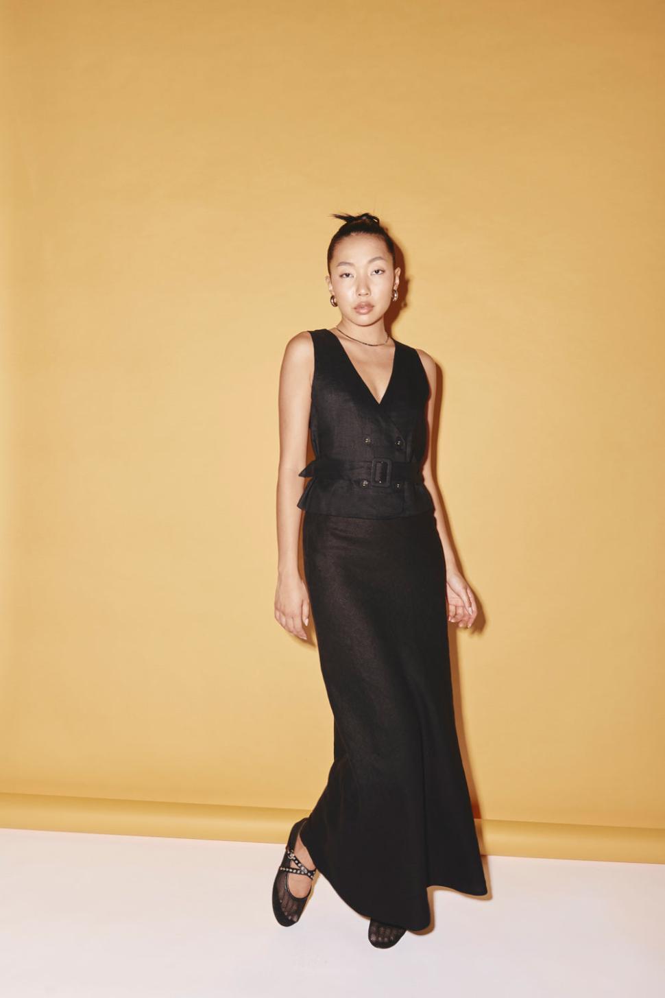 VRG GRL Skirts | Women Ena Linen Bias Cut Maxi Skirt Black