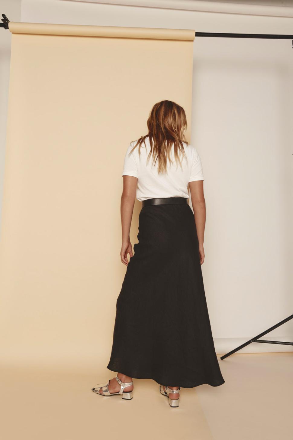 VRG GRL Skirts | Women Ena Linen Bias Cut Maxi Skirt Black