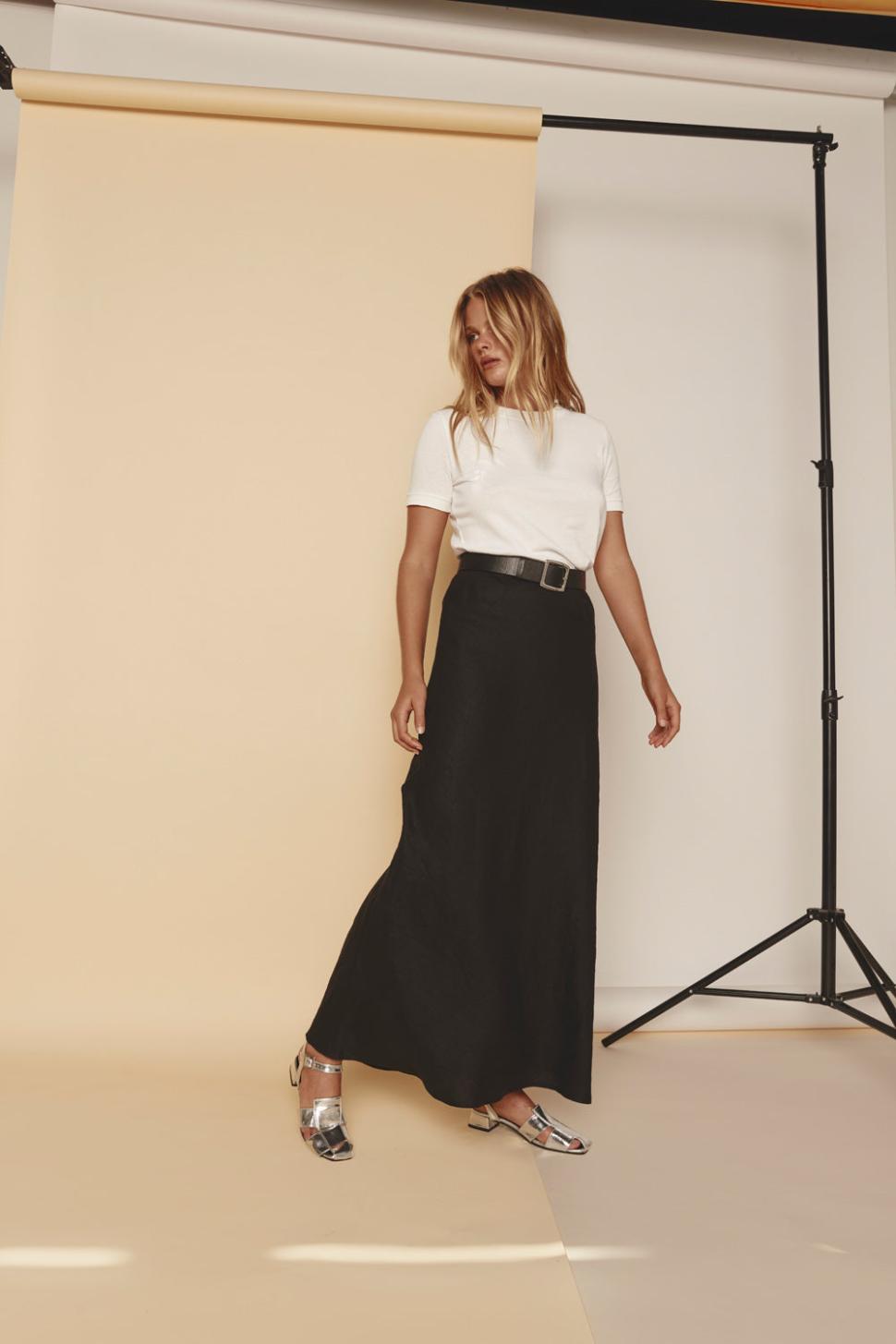 VRG GRL Skirts | Women Ena Linen Bias Cut Maxi Skirt Black