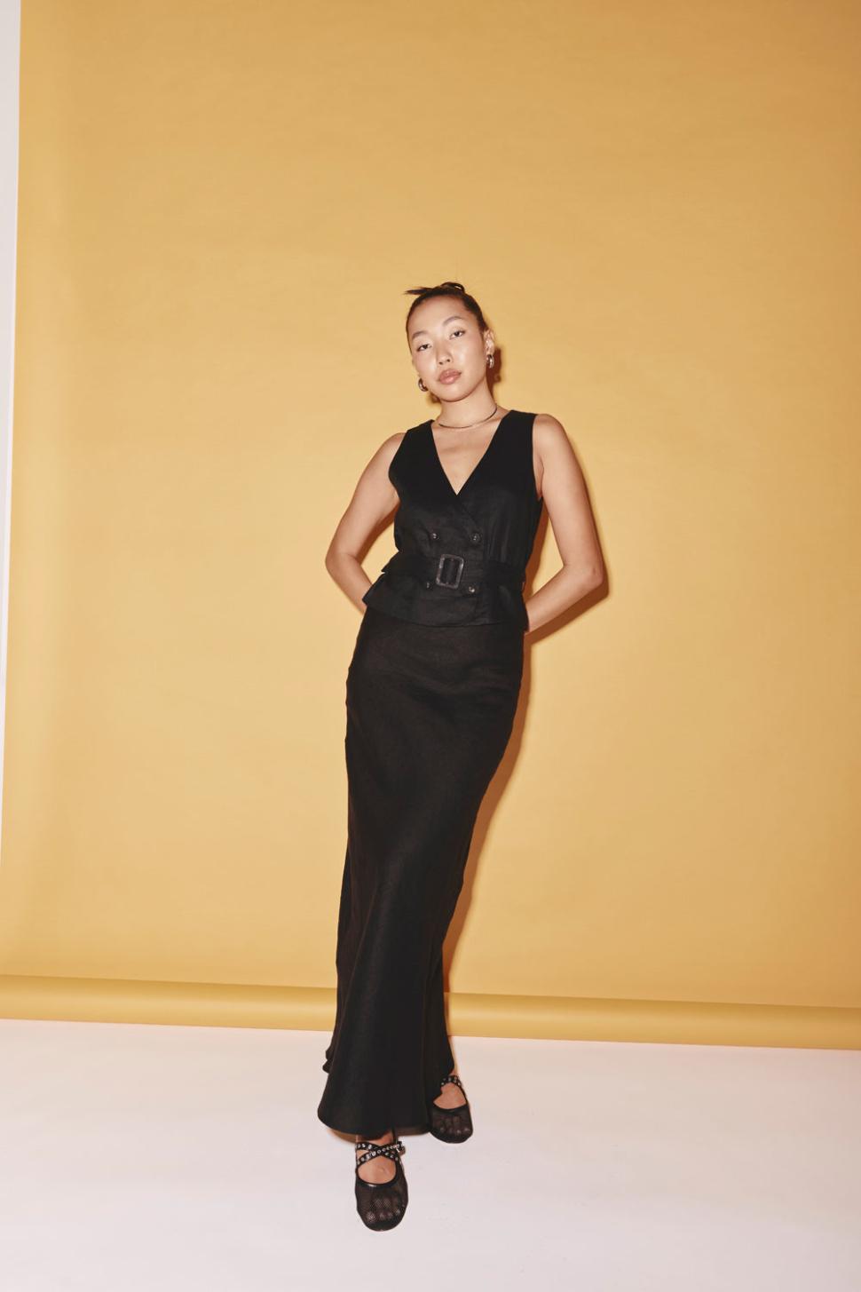 VRG GRL Skirts | Women Ena Linen Bias Cut Maxi Skirt Black