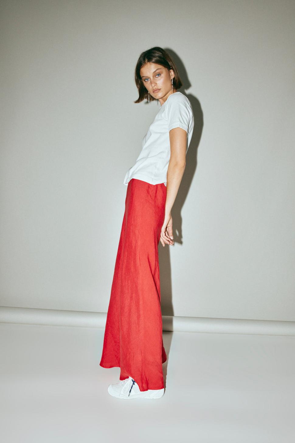 VRG GRL Skirts | Women Ena Linen Bias Cut Maxi Skirt Chilli