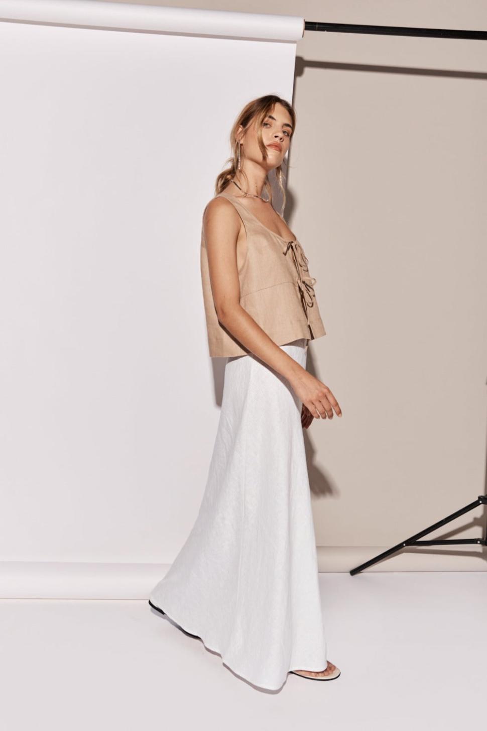 VRG GRL Skirts | Women Ena Linen Bias Cut Maxi Skirt White