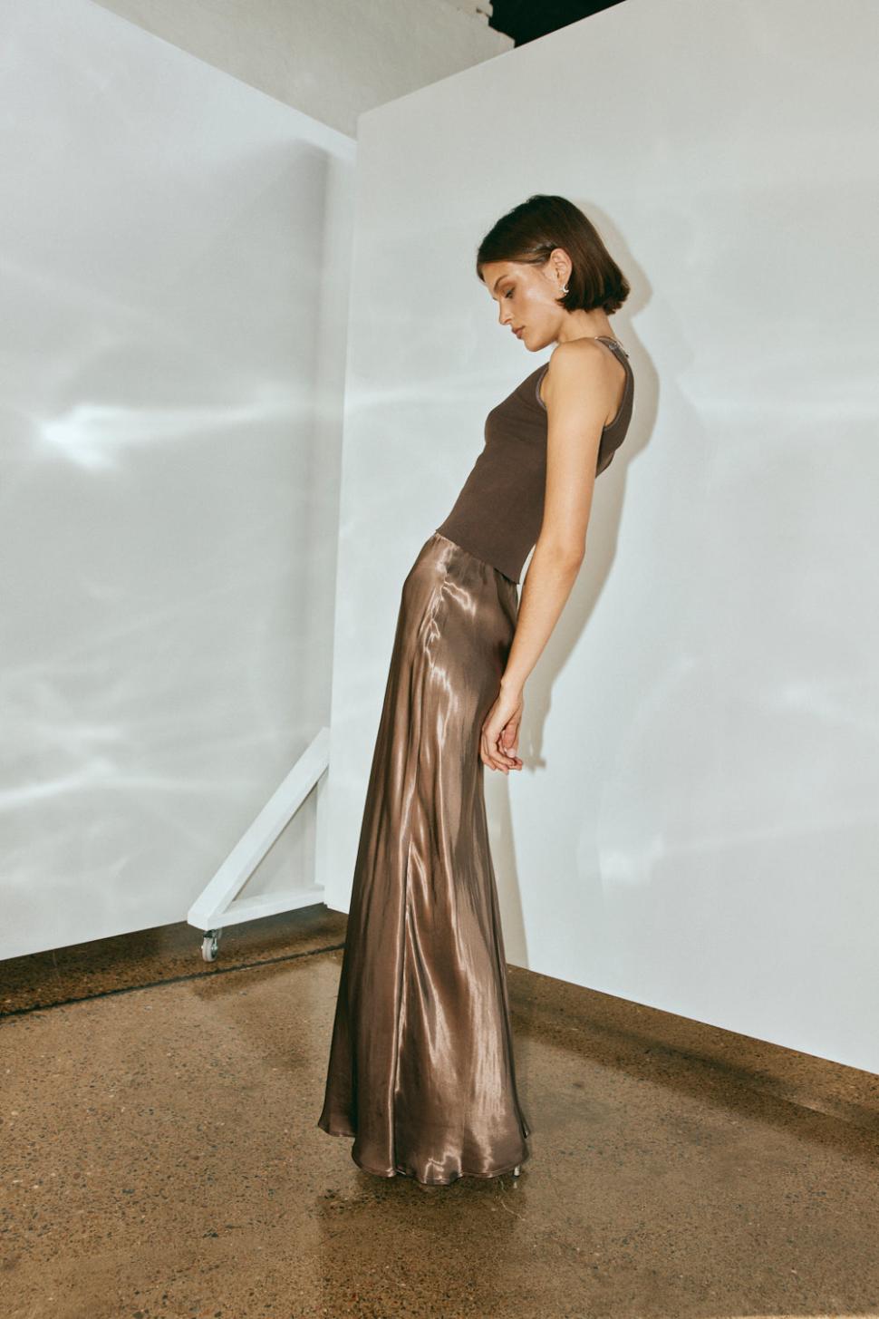 VRG GRL Skirts | Women Florence Bias Cut Maxi Skirt Chocolate