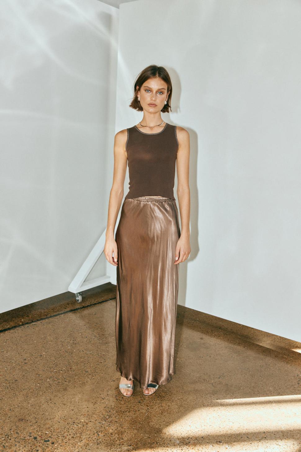 VRG GRL Skirts | Women Florence Bias Cut Maxi Skirt Chocolate