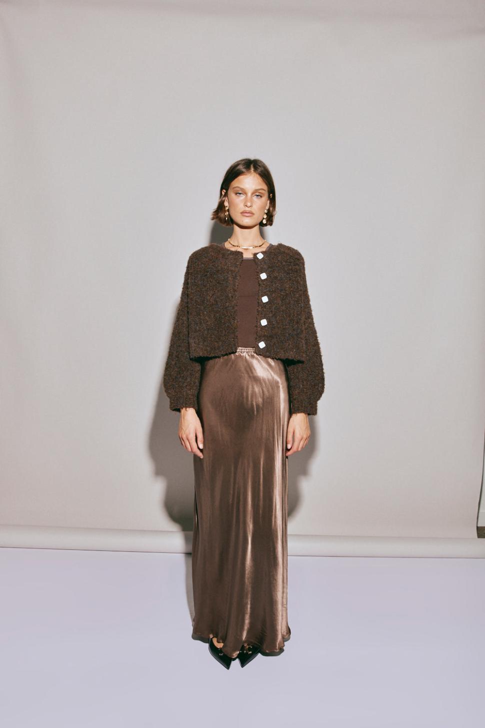 VRG GRL Skirts | Women Florence Bias Cut Maxi Skirt Chocolate