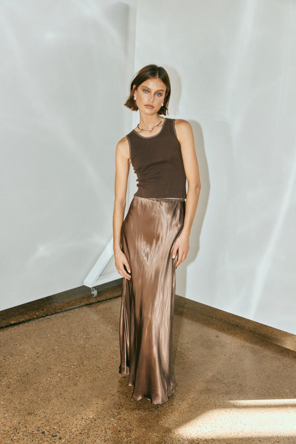 VRG GRL Skirts | Women Florence Bias Cut Maxi Skirt Chocolate