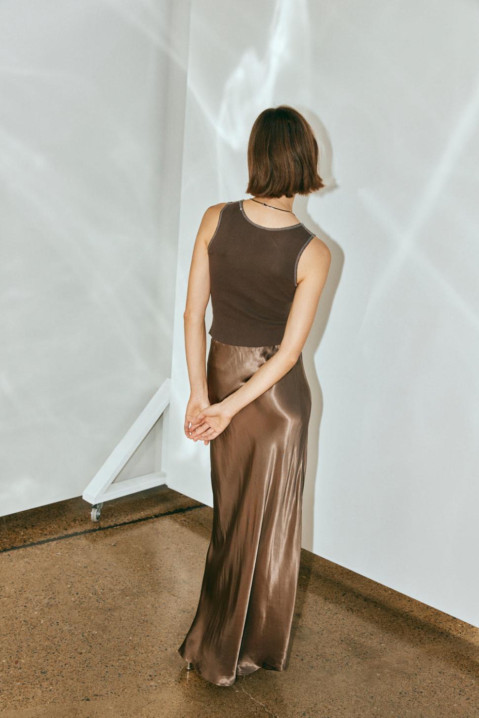 VRG GRL Skirts | Women Florence Bias Cut Maxi Skirt Chocolate