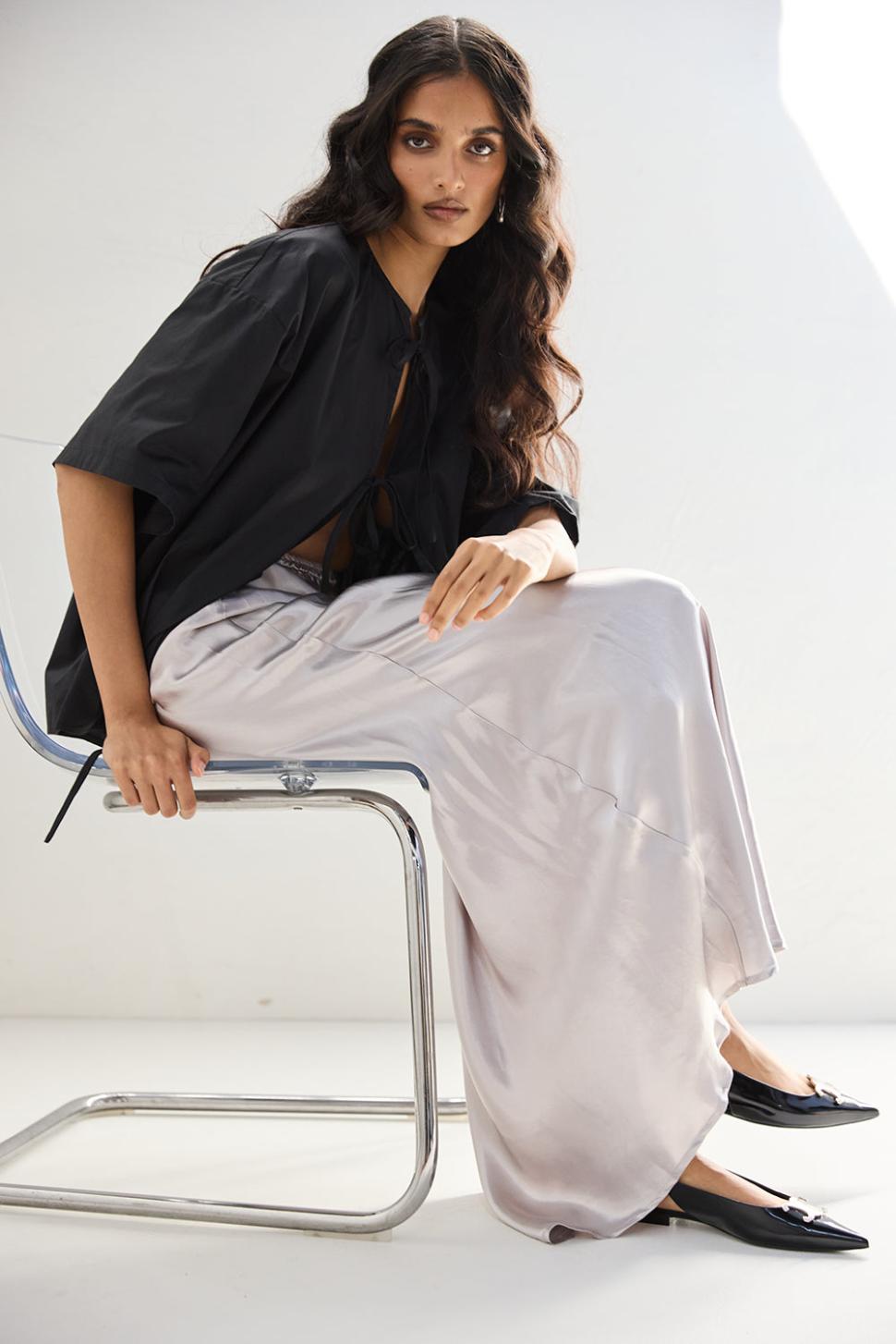 VRG GRL Skirts | Women Florence Bias Cut Maxi Skirt Silver