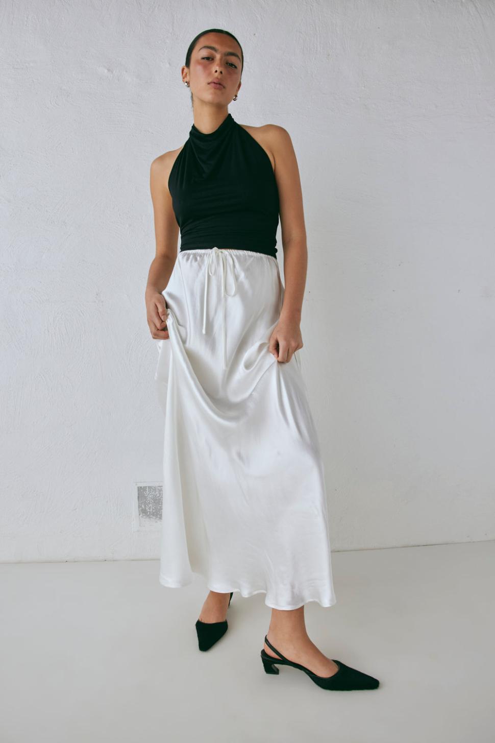 VRG GRL Skirts | Women Lyla Satin Maxi Skirt White