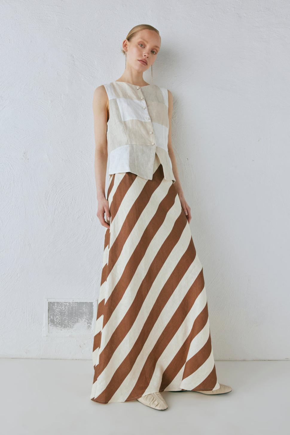 VRG GRL Skirts | Women Sun Linen Maxi Skirt Stripe