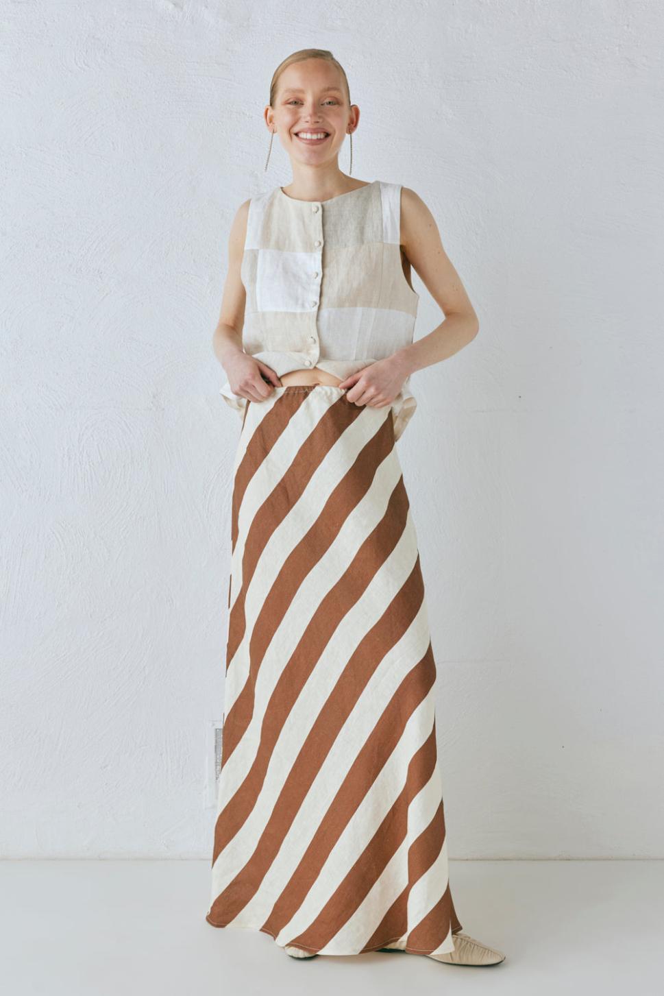 VRG GRL Skirts | Women Sun Linen Maxi Skirt Stripe