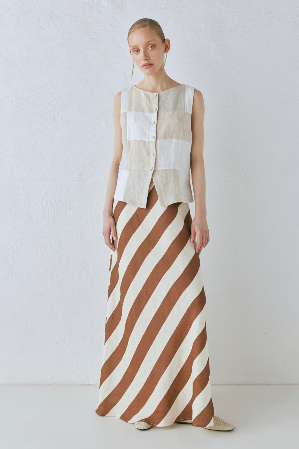 VRG GRL Skirts | Women Sun Linen Maxi Skirt Stripe