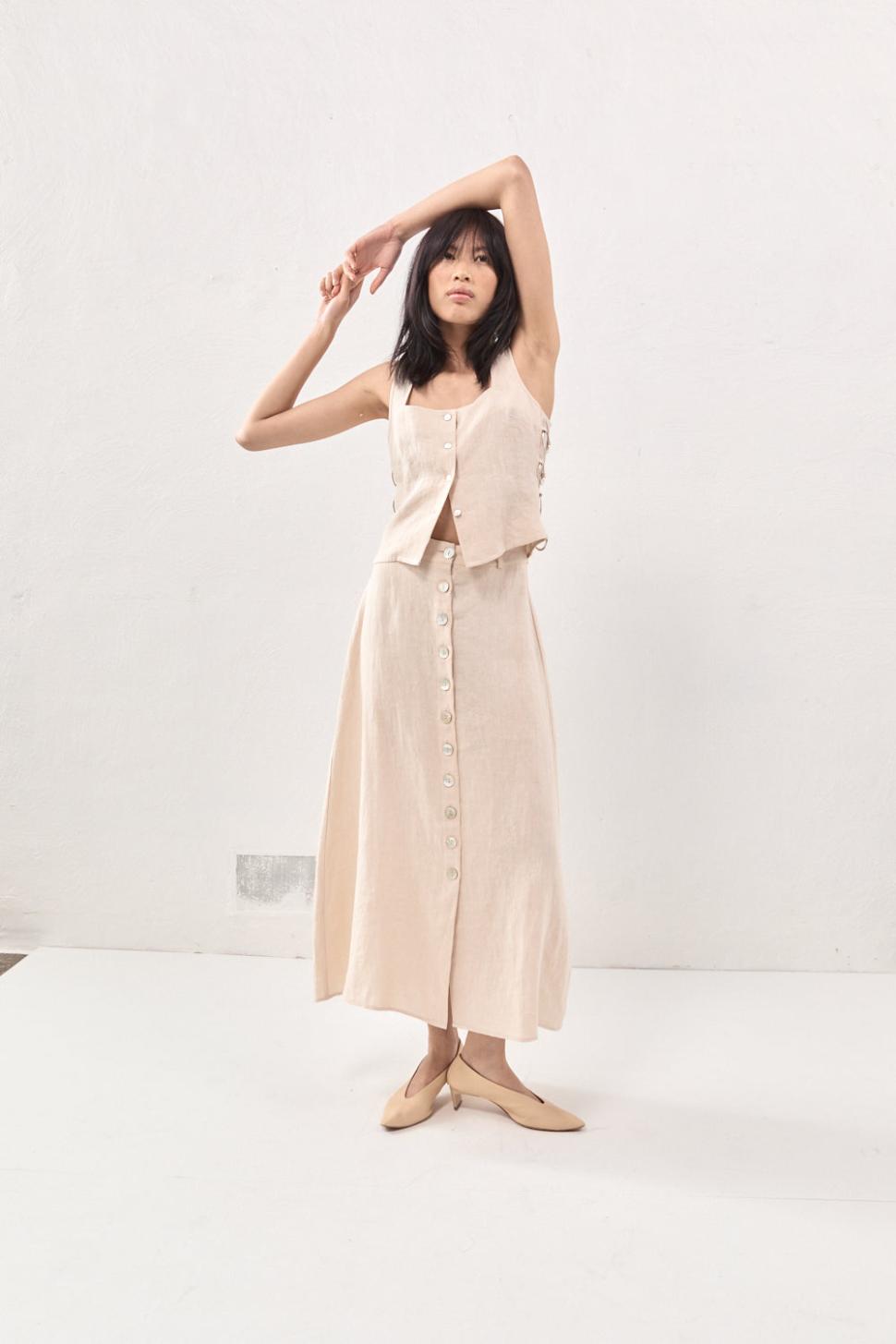 VRG GRL Skirts | Women Thames Linen Midi Skirt Natural