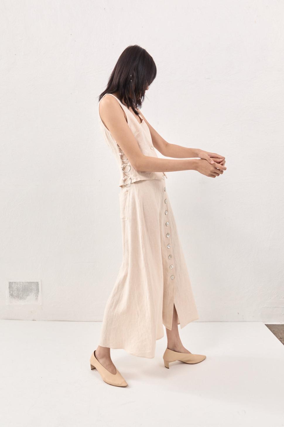 VRG GRL Skirts | Women Thames Linen Midi Skirt Natural