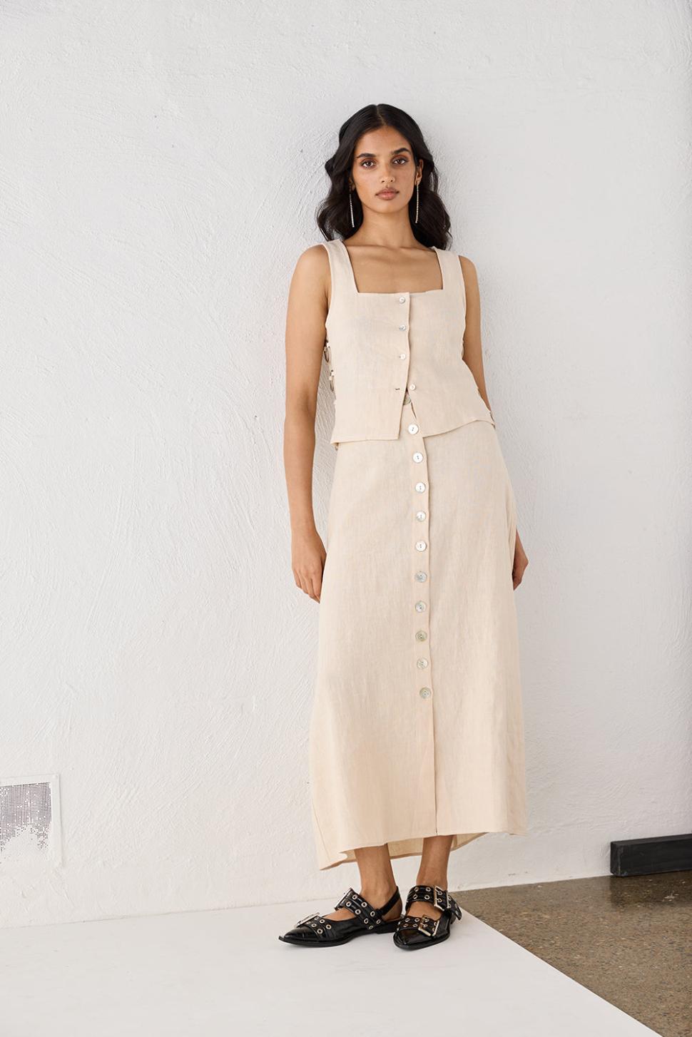 VRG GRL Skirts | Women Thames Linen Midi Skirt Natural