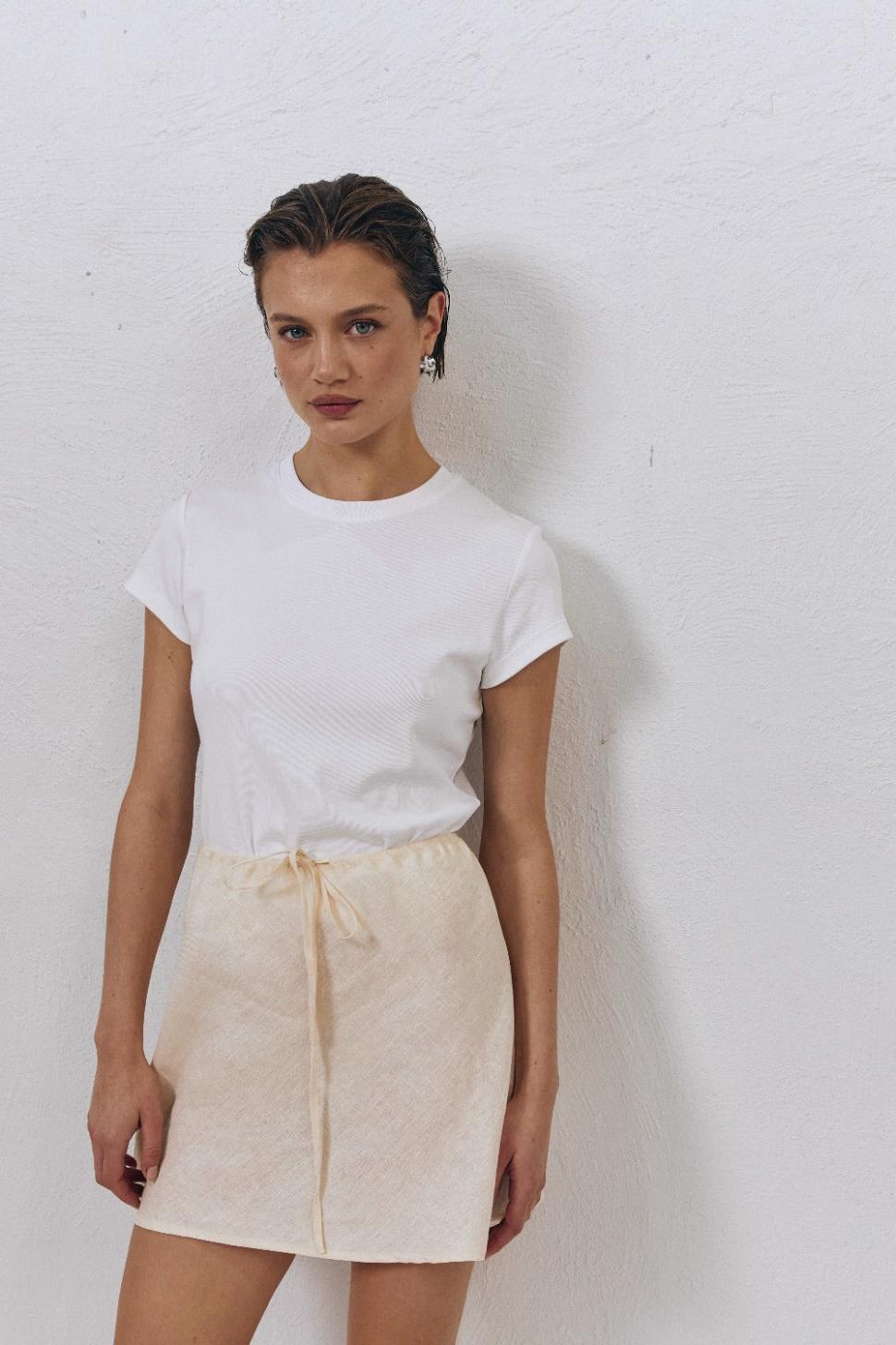 VRG GRL Skirts | Women The Way To San Jose Bias Cut Linen Mini Skirt Cream