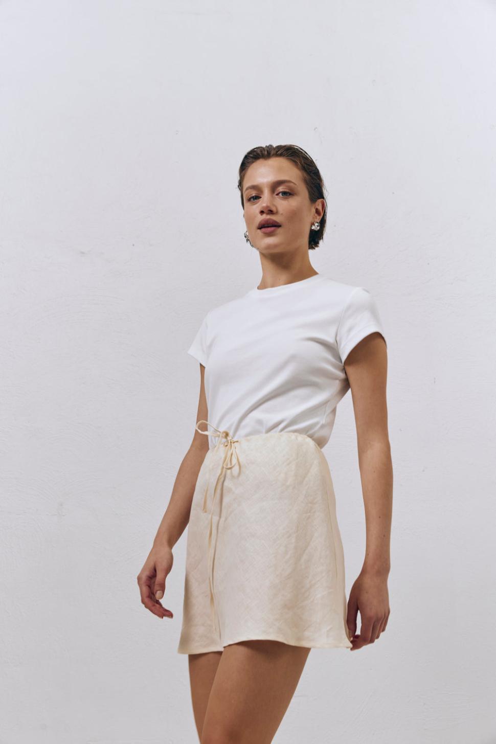 VRG GRL Skirts | Women The Way To San Jose Bias Cut Linen Mini Skirt Cream