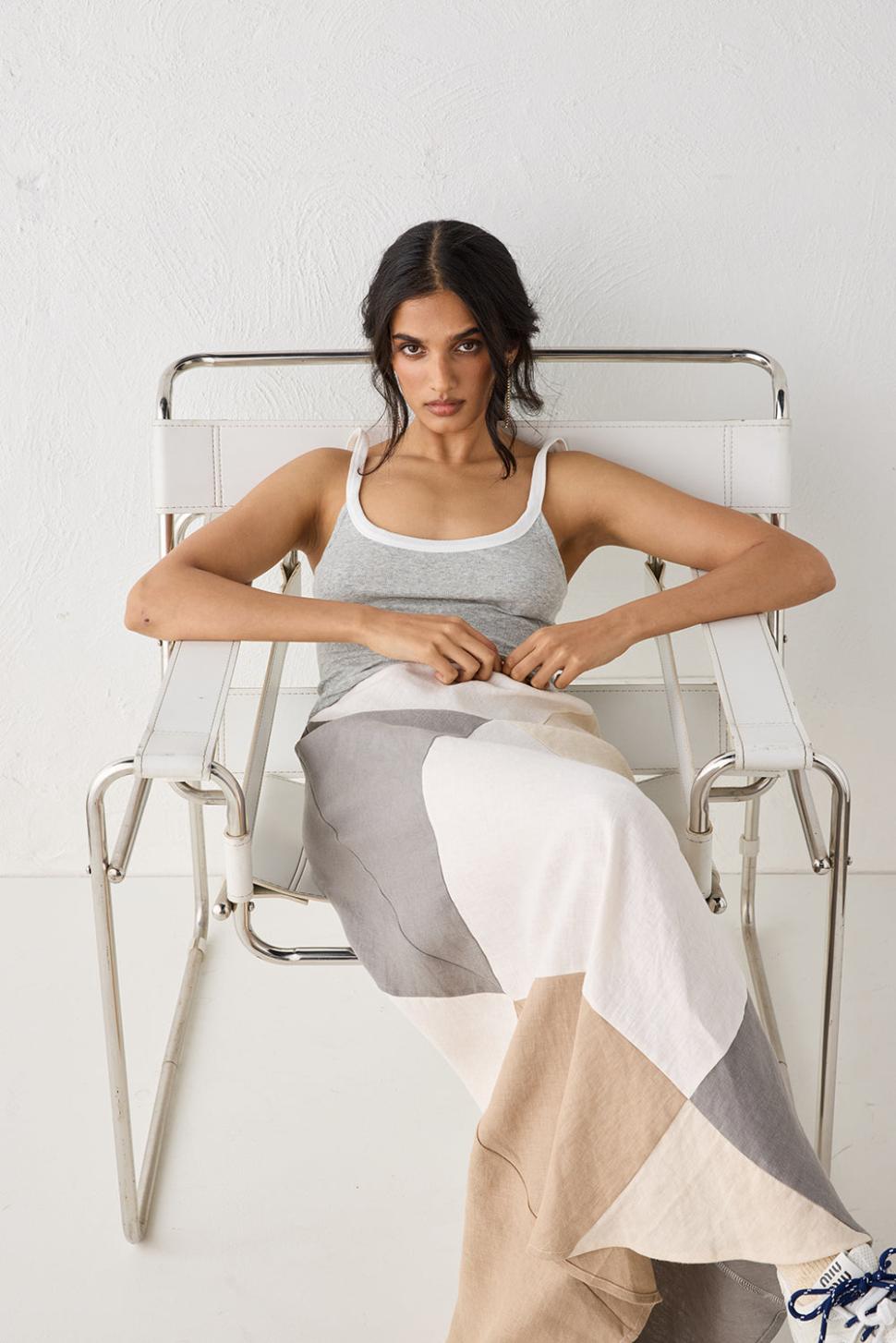 VRG GRL Skirts | Women Valencia Bias Cut Linen Maxi Skirt Charcoal