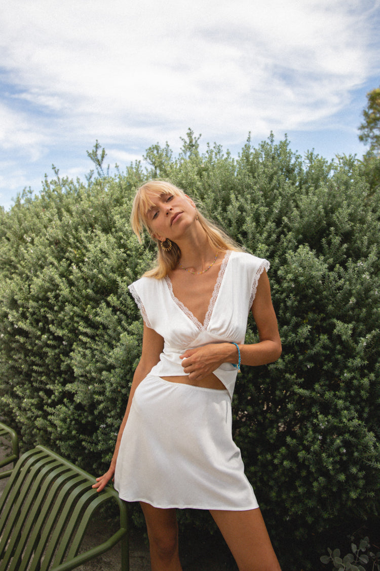 VRG GRL Skirts | Women Vintage Lover Bias Cut Mini Skirt White