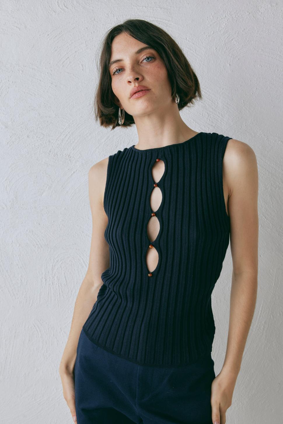 VRG GRL Sleeveless | Women Billie Knit Top Navy
