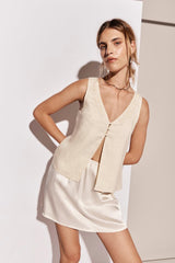 VRG GRL Sleeveless | Women Bordeaux Linen Top Cream