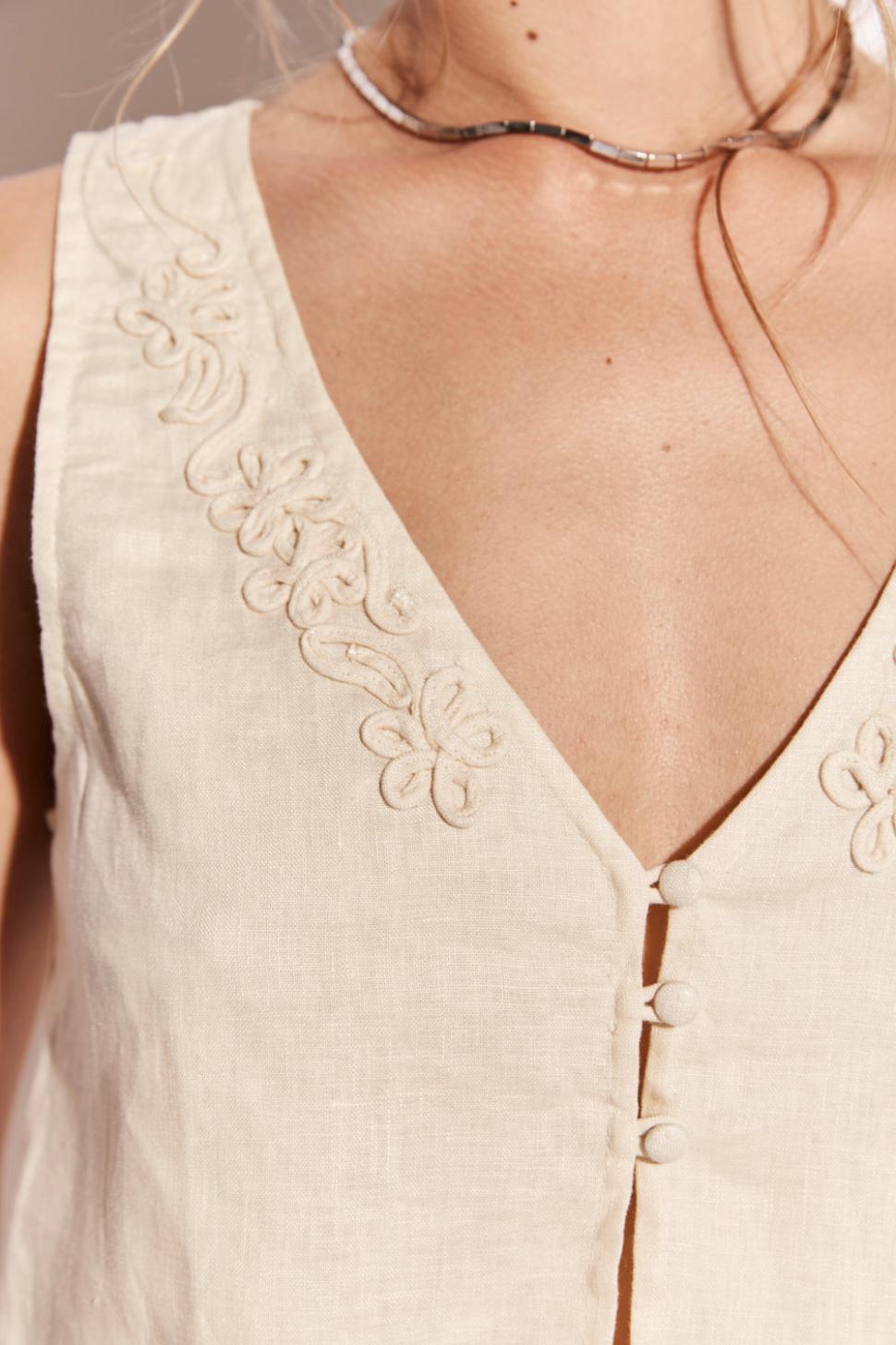 VRG GRL Sleeveless | Women Bordeaux Linen Top Cream