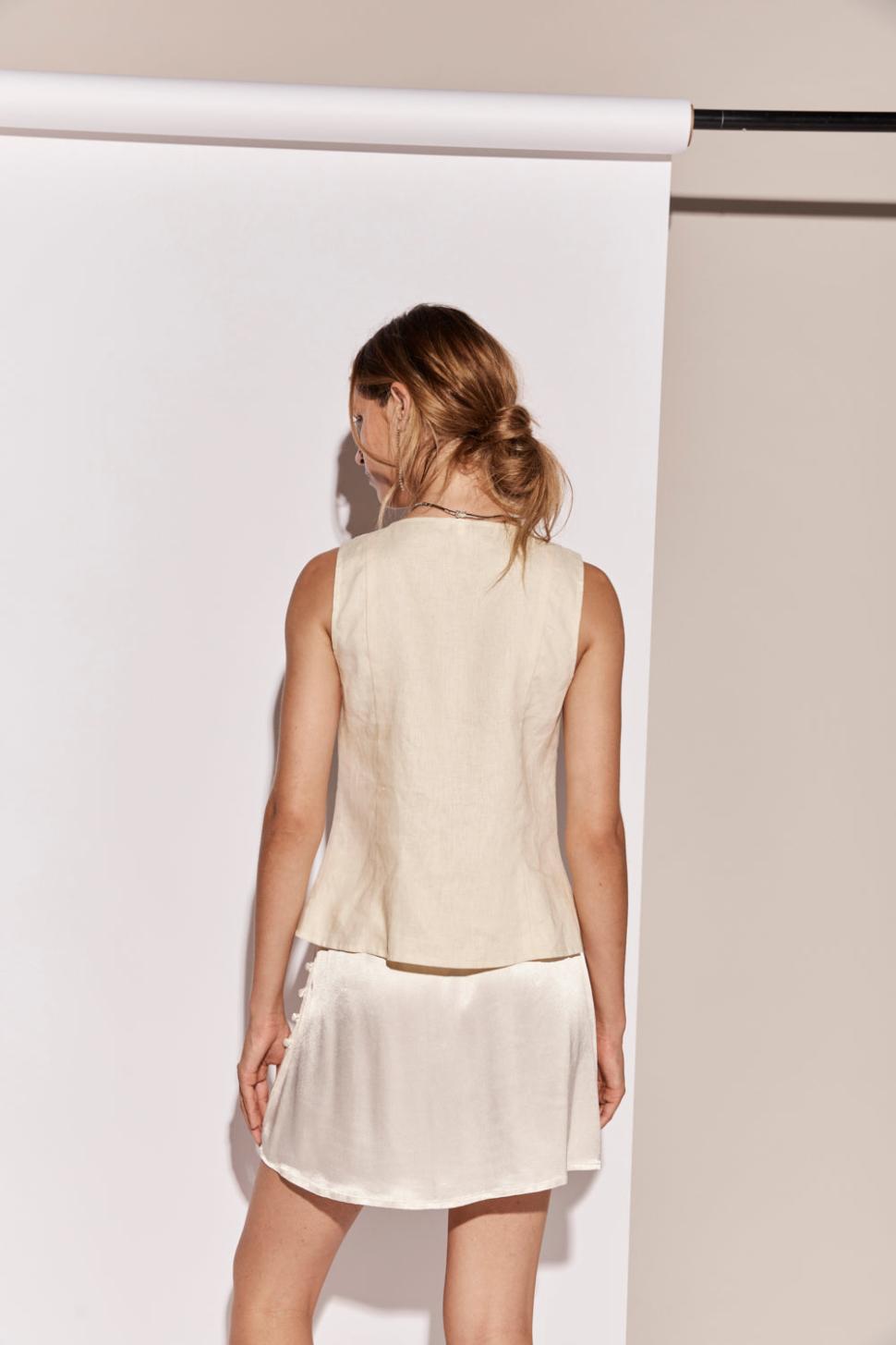 VRG GRL Sleeveless | Women Bordeaux Linen Top Cream