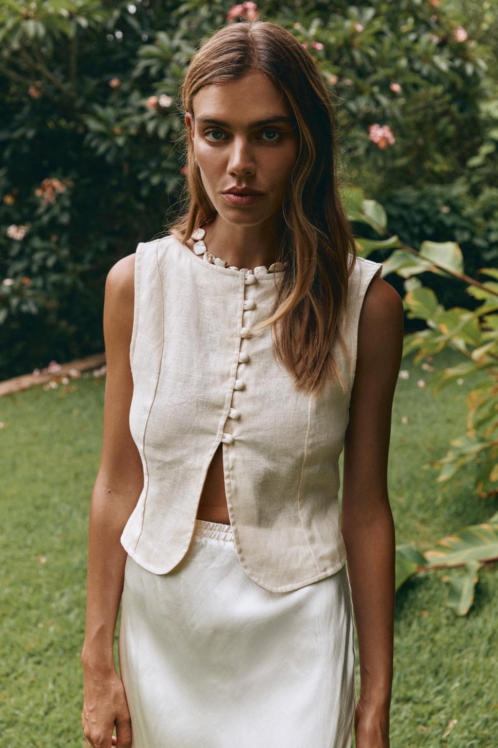 VRG GRL Sleeveless | Women Celeste Linen Top Cream