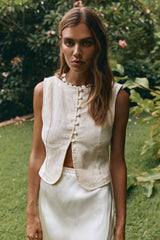 VRG GRL Sleeveless | Women Celeste Linen Top Cream