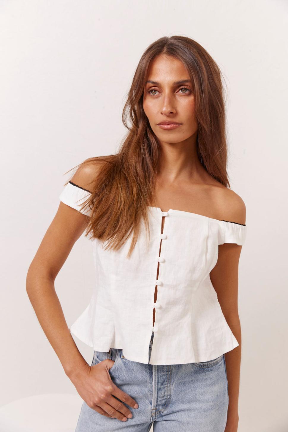 VRG GRL Sleeveless | Women Fia Linen Top White